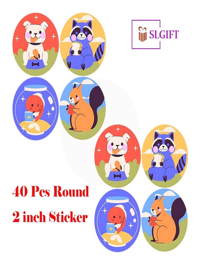 SLGIFT Vinyl Cute Animal Theme Sticker, Self-Adhesive Vinyl Stickers, 40 Pieces, 2 x 2 Inches Round Sticker, 4 Unique Designs, R174 - Image 4